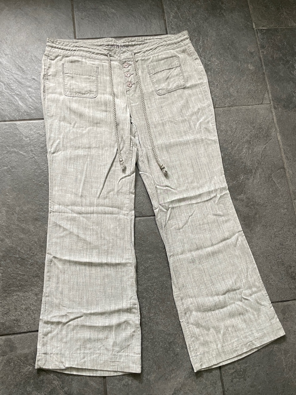 Anthropologie Level 99 Linen Blend Cropped Drawstring Pants Grey Marl - Size 32